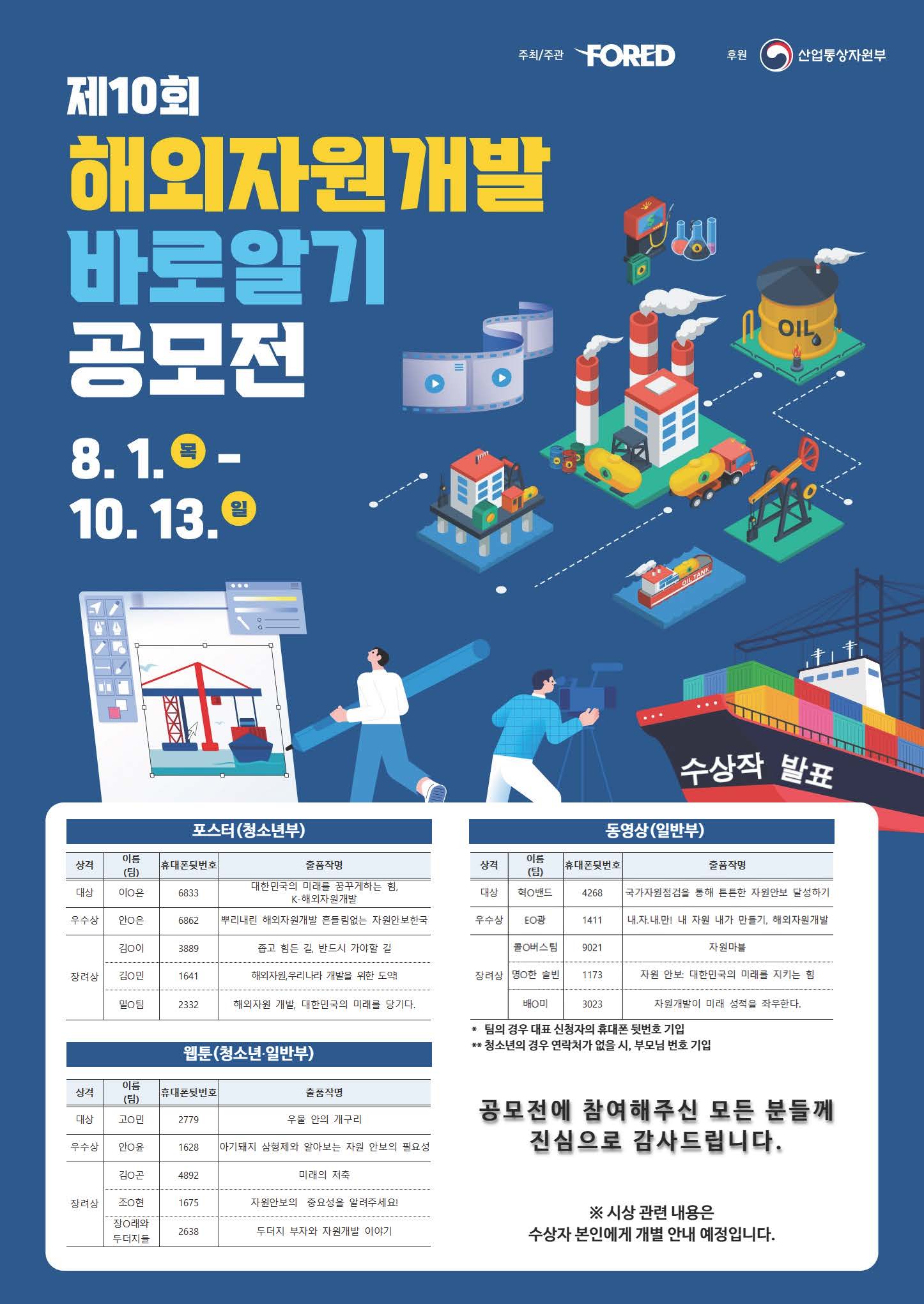 제10회 해외자원개발 바로알기 공모전 수상 결과 포스터